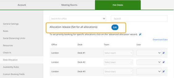 Priority allocations set up