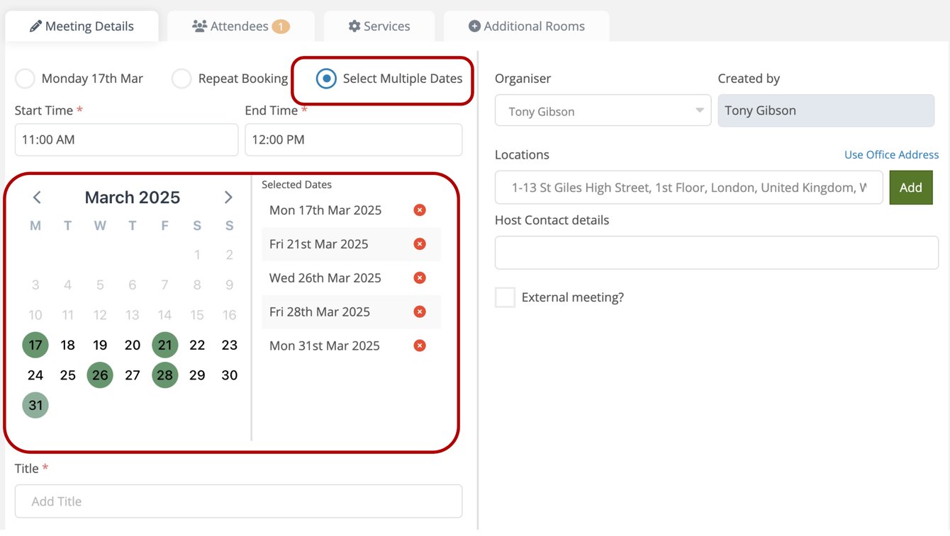 Multi-Select Dates - Meeting Room Bookings