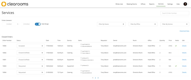 service dashboard